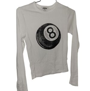 RSQ White Long Sleeve with Black 8 Ball Graphic SZ S